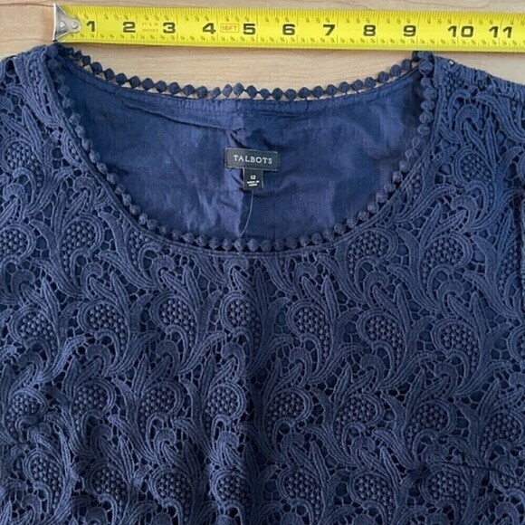Talbots Blue Short Sleeve Scoop Neck Lace Top Lined | Size 12 - Picture 13 of 13